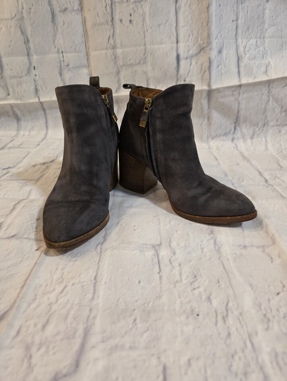 Alberto Fermani Charcoal Suede Ankle Booties with Block Heel